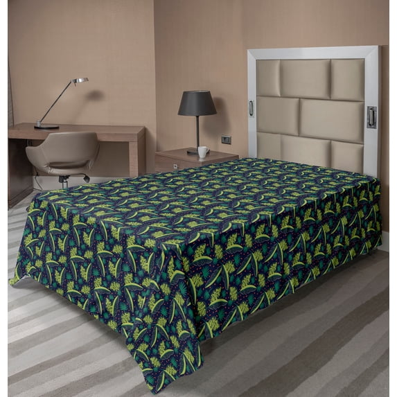 Ambesonne Exotic Flat Sheet, Assorted Woodland Leaves, Twin Size, Indigo Multicolor