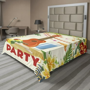 Ambesonne Exotic Flat Sheet, Colorful Tropic Party Theme, California King, Multicolor
