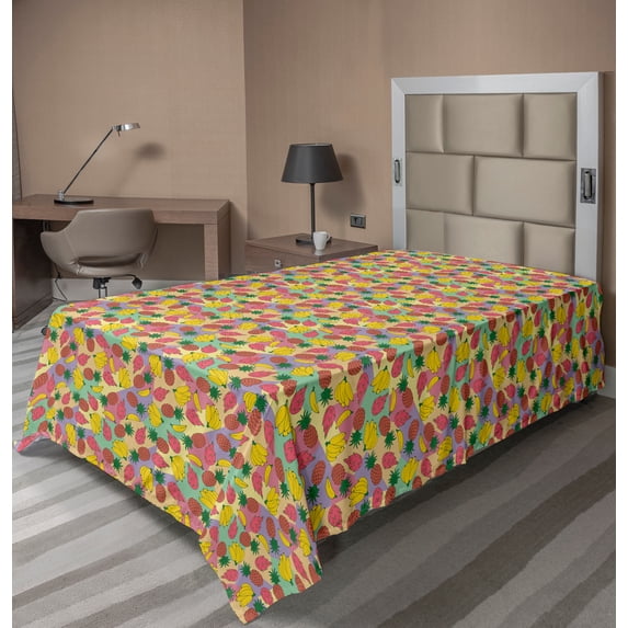 Ambesonne Exotic Flat Sheet, Exotic Fruits Paradise Items, TwinXL Size, Multicolor