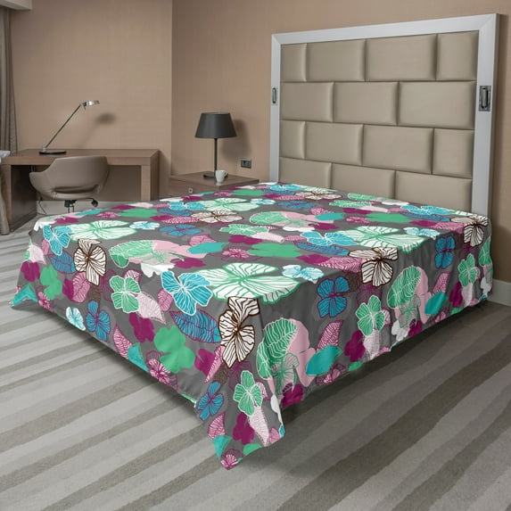 Ambesonne Exotic Flat Sheet, Hawaiian Blossom Plants, California King, Multicolor