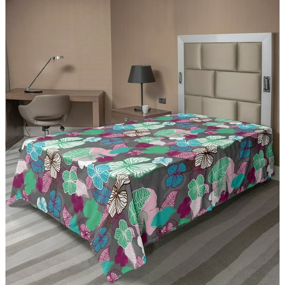 Ambesonne Exotic Flat Sheet, Hawaiian Blossom Plants, Twin Size, Multicolor