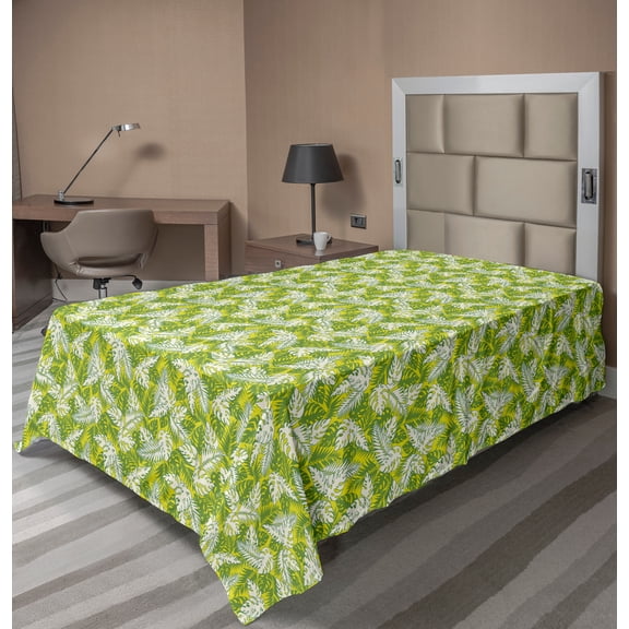 Ambesonne Exotic Flat Sheet, Hawaiian Tropical Leaves, TwinXL Size, Yellow Green White