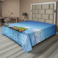 thumbnail image 1 of Ambesonne Exotic Flat Sheet, Idyllic Tropic Islands, King Size, Blue White, 1 of 1