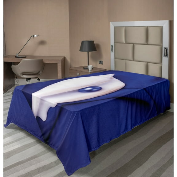 Ambesonne Exotic Flat Sheet, Shell with Pearl Ocean, Twin Size, Blue White