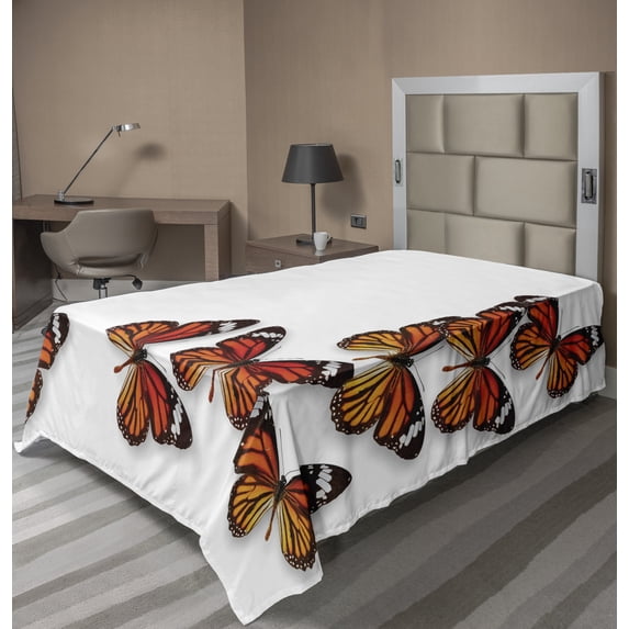 Ambesonne Exotic Flat Sheet, Spring Monarch Bug, Twin Size, Dark Brown Marigold