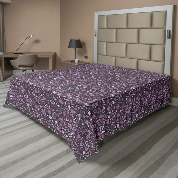 Ambesonne Exotic Flat Sheet, Summer Summer Jumble Motif, Full Size, Pink Eggplant Mauve