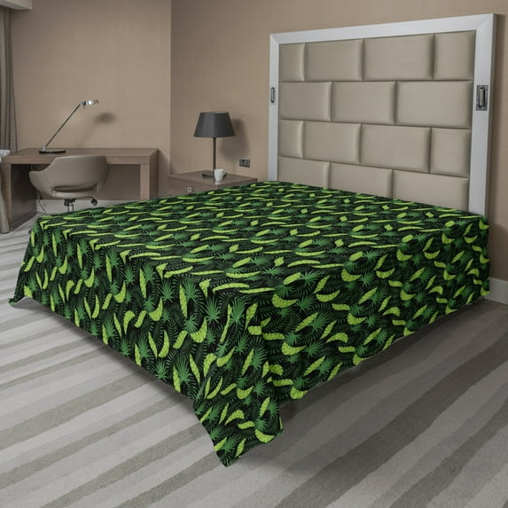 Ambesonne Exotic Flat Sheet, Tropical Foliage of Leaves, King Size, Charcoal Grey Green