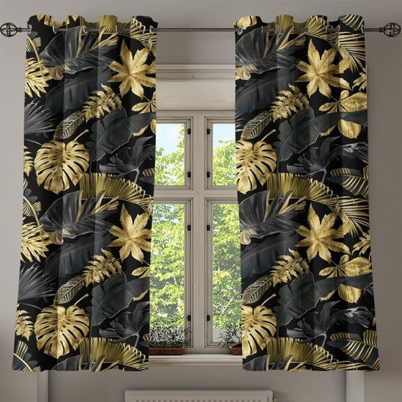 Ambesonne Exotic Grommet Curtain, Botanical Tropical Flowers, 50"x60", Dark Grey Fawn and Mustard