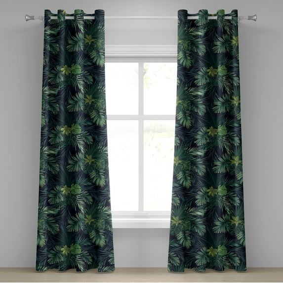 Ambesonne Exotic Grommet Curtain, Botany Leaves Pattern Summer, 50"x72", Navy Blue and Fern Green