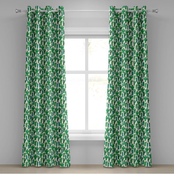 Ambesonne Exotic Grommet Curtain, Colorful Themed Cactus Motif, 50" x 108", Forest Green and Red