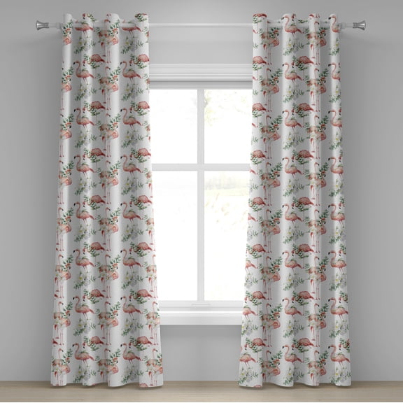 Ambesonne Exotic Grommet Curtain, Flamingo Pattern Leafy Art, 50"x96", Pale Pink Reseda Green