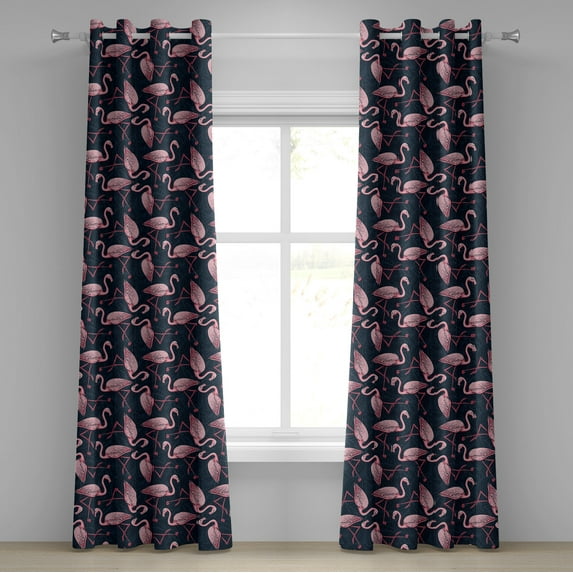 Ambesonne Exotic Grommet Curtain, Flamingo Tropical Atmophere, 50"x84", Pale Pink Dark Sky Blue