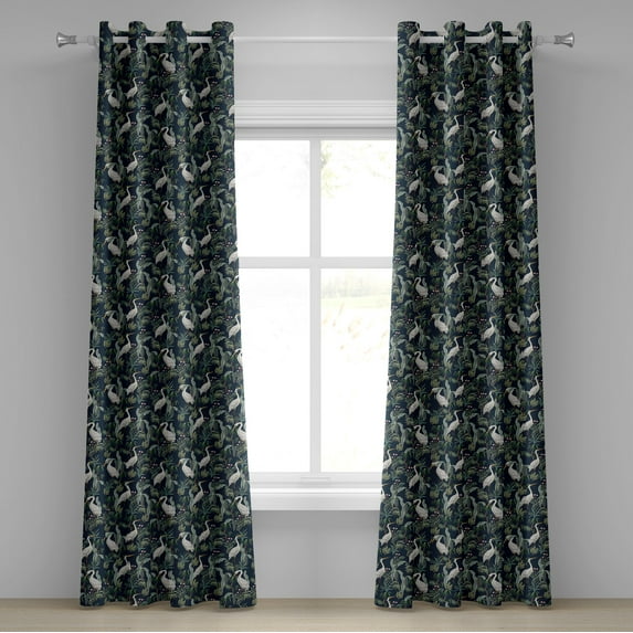 Ambesonne Exotic Grommet Curtain, Jungle Leaves Retro Botany, 50"x120", Dark Teal Laurel Green