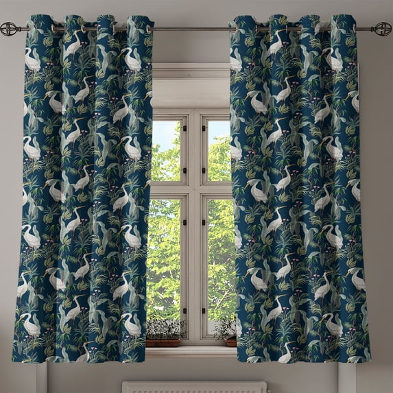 Ambesonne Exotic Grommet Curtain, Jungle Leaves Retro Botany, 50"x63", Dark Teal Laurel Green