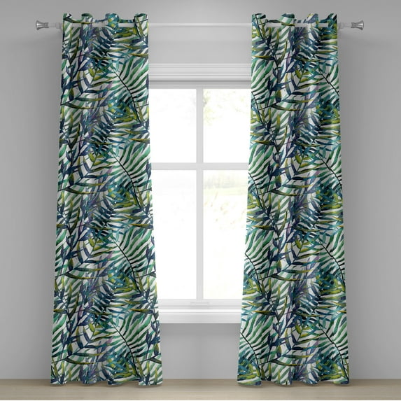 Ambesonne Exotic Grommet Curtain, Tropical Leaves Branches, 50"x96", Teal Apple Green Plum