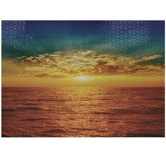 Ambesonne Exotic Jigsaw Puzzle Durable Cardboard, Sunset Seaside Clouds, 1000 pcs, Multicolor