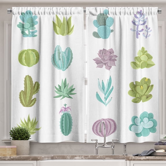 Ambesonne Exotic Kitchen Curtains, Tropical Desert Botanical, 55"x39", Green and Turquoise