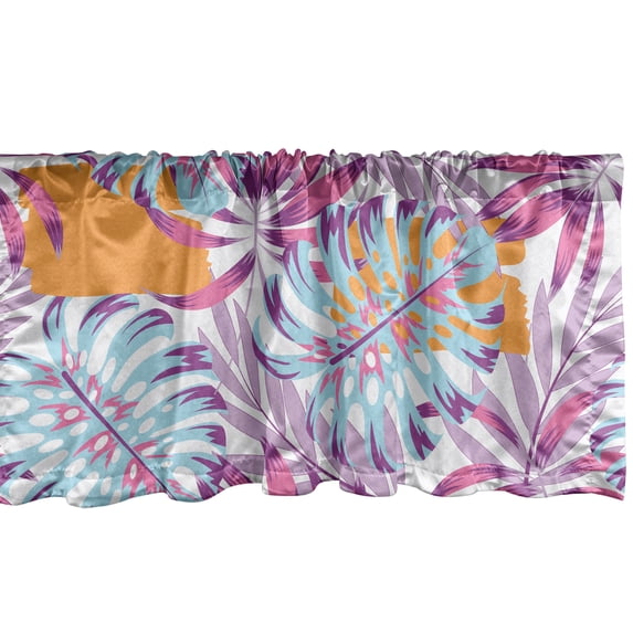 Ambesonne Exotic Leaves Window Valance with Rod Pocket, Colorful Summer Fun, 54" X 18", Apricot Pale Purple Pink