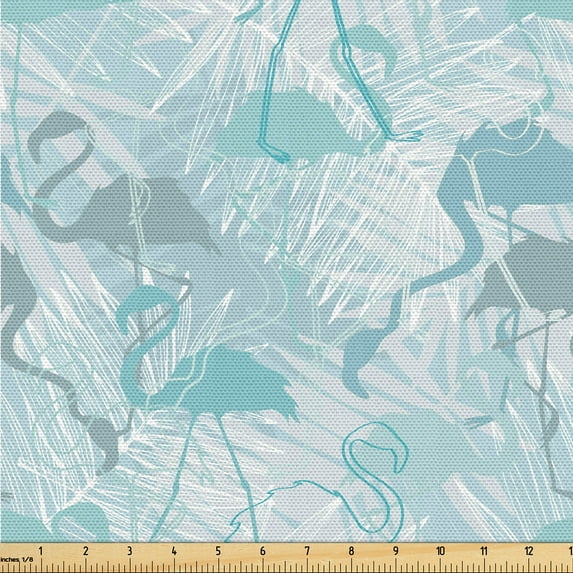 Ambesonne Exotic Life Fabric by the Yard Upholstery, Boho Vibe Flamingo Leaf, 1 Yard, Dark Cadet Blue Off White