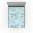 thumbnail image 1 of Ambesonne Exotic Life Fitted Sheet, Boho Vibe Flamingo Leaf, King Size, Dark Cadet Blue Off White, 1 of 5
