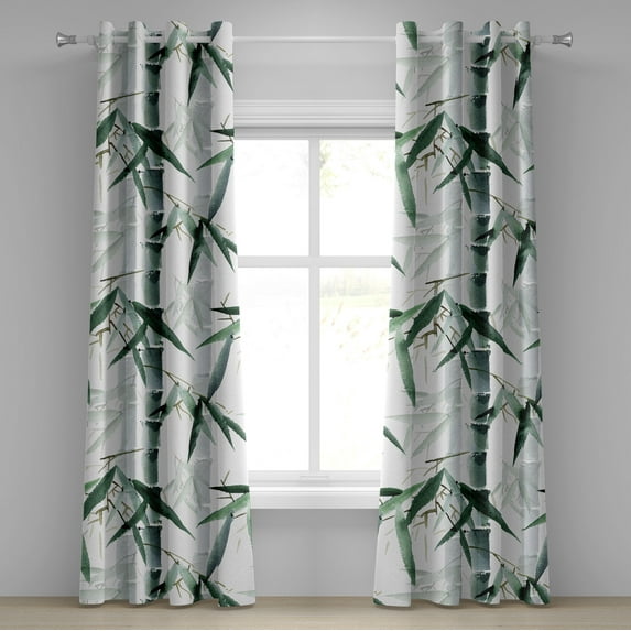Ambesonne Exotic Pattern Grommet Curtain, Forest Aura Leaves, 50"x72", Reseda Green White