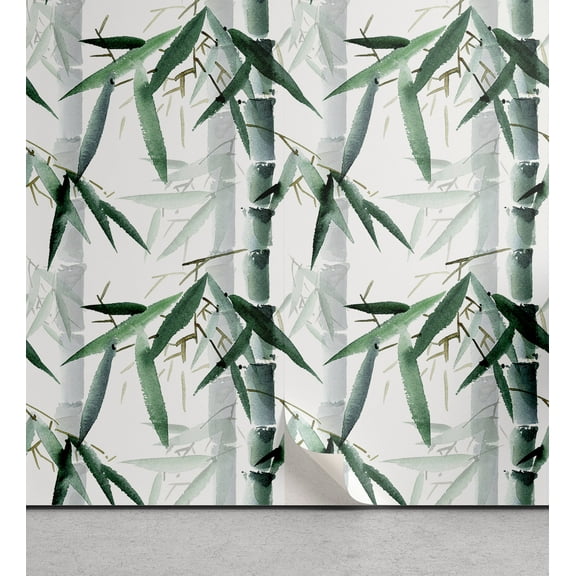 Ambesonne Exotic Pattern Peel & Stick Wallpaper for Home, Forest Aura Leaves, 13"x100", Reseda Green White