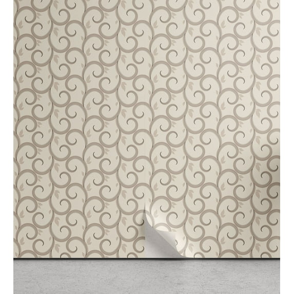 Ambesonne Exotic Peel & Stick Wallpaper for Home, Baroque Retro Floral, 13"x72", Beige