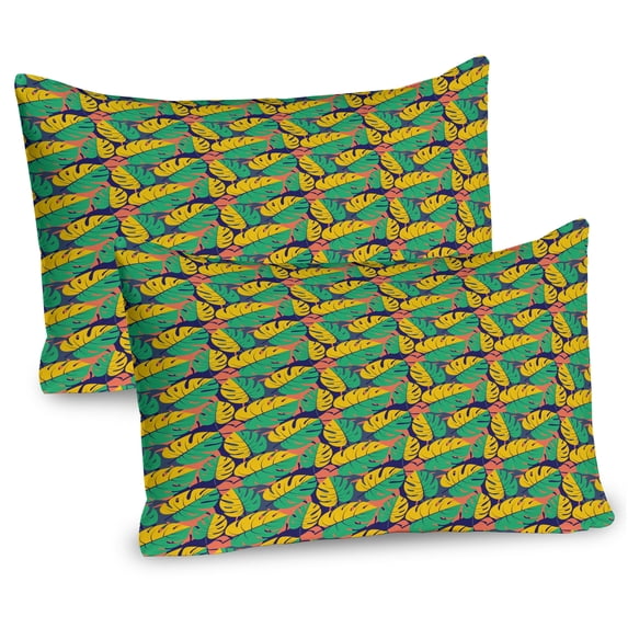 Ambesonne Exotic Pillow Sham 2 Pack, Abstract Tropical Jungle, 36"x20", Sea Green Earth Yellow