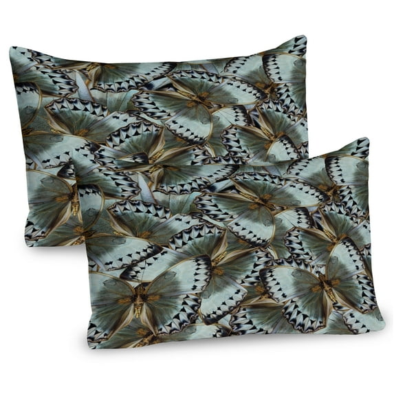 Ambesonne Exotic Pillow Sham 2 Pack, Butterflies Jungle Queen, 30"x20", Almond Green Black