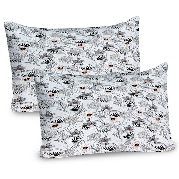 Ambesonne Exotic Pillow Sham 2 Pack, Tropic Foliage Wildflowers, 36"x20", Black Dark Orange and White