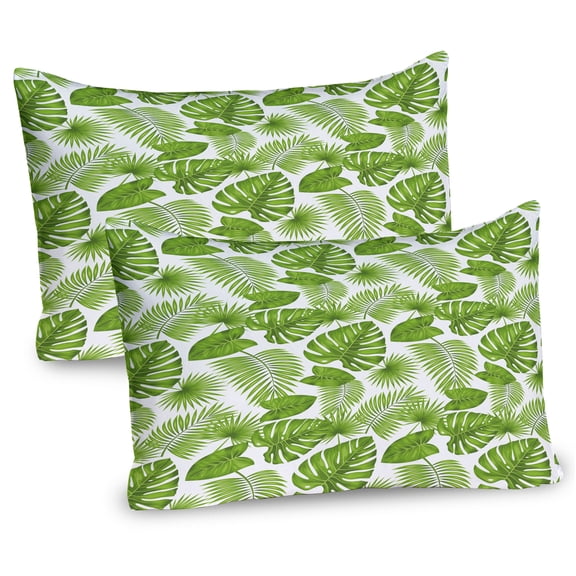 Ambesonne Exotic Pillow Sham 2 Pack, Tropical Forest Leaves Art, 30"x20", White and Fern Green
