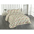 thumbnail image 1 of Ambesonne Exotic Quilted Bedspread Set 3 Pcs, Flamingo Birds Monstera Palm, Queen, Coral Olive Green White, 1 of 4