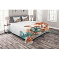 thumbnail image 1 of Ambesonne Exotic Quilted Bedspread Set 3 Pcs, Orchids Blossoms Floral, Queen Size, Orange and Teal, 1 of 3
