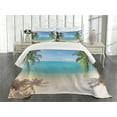thumbnail image 1 of Ambesonne Exotic Quilted Bedspread Set 3 Pcs, Panoramic View Beach, King Size, Pale Brown Turquoise, 1 of 5