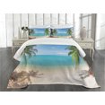 thumbnail image 1 of Ambesonne Exotic Quilted Bedspread Set 3 Pcs, Panoramic View Beach, Queen Size, Pale Brown Turquoise, 1 of 5