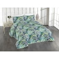 thumbnail image 1 of Ambesonne Exotic Quilted Bedspread Set 3 Pcs, Tropical Leaves Branches, King, Teal Apple Green Plum, 1 of 4