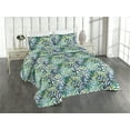 thumbnail image 1 of Ambesonne Exotic Quilted Bedspread Set 3 Pcs, Tropical Leaves Branches, Twin, Teal Apple Green Plum, 1 of 4