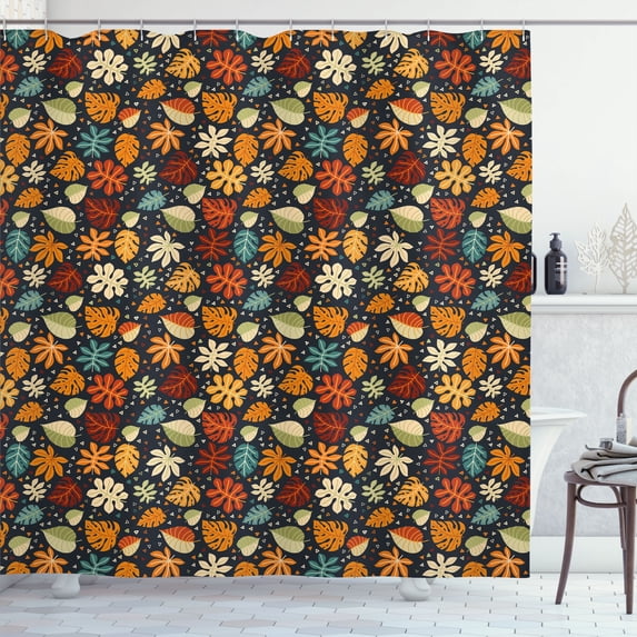 Ambesonne Exotic Shower Curtain, Autumn Falling Leaves Art, 69"Wx75"L, Marigold and Pale Olive Green