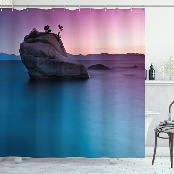 Ambesonne Exotic Shower Curtain, Bonsai Rock Lake Tahoe, 69"Wx75"L, Purple Grey Blue