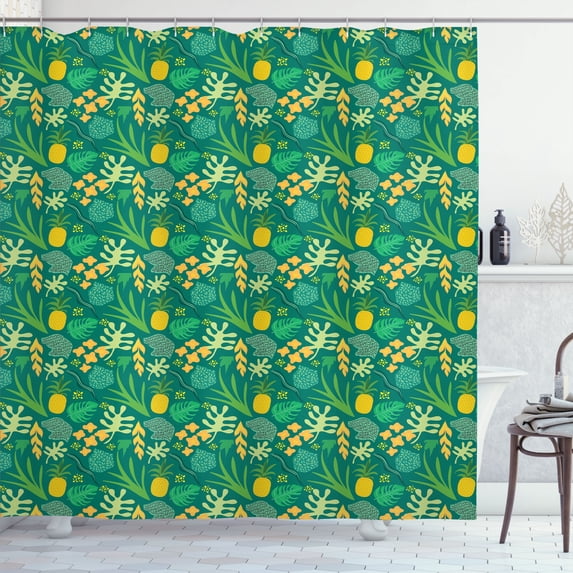 Ambesonne Exotic Shower Curtain, Doodle Pineapples and Leaves, 69"Wx70"L, Green Multicolor
