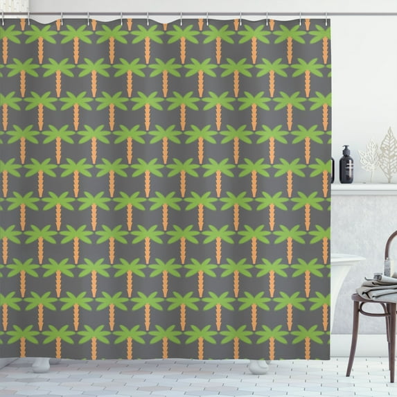 Ambesonne Exotic Shower Curtain, Hawaiian Jungle Palm Trees, 69"Wx84"L, Grey Lime Green