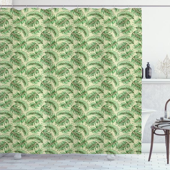Ambesonne Exotic Shower Curtain, Jungle Foliage Luau Vibes, 69"Wx75"L, Fern Green Pastel Green