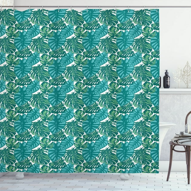 Ambesonne Exotic Shower Curtain, Jungle Foliage Tropic Leaves, 69"Wx75"L, Teal Dark Teal