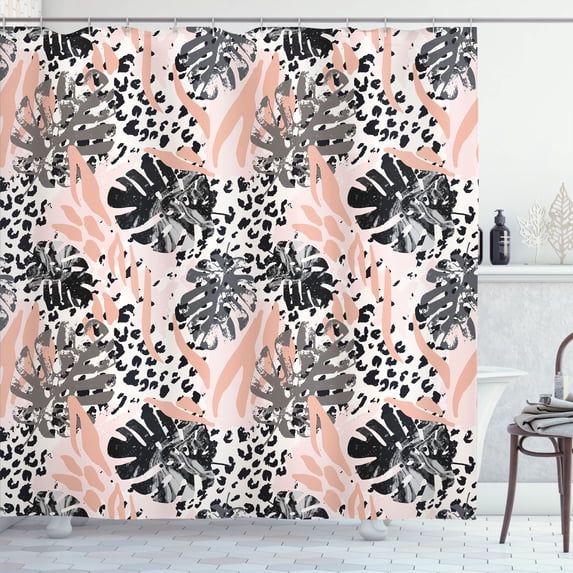 Ambesonne Exotic Shower Curtain, Modern Pastel Colored Leaf, 69"Wx84"L, Dimgray Blush Pale Peach