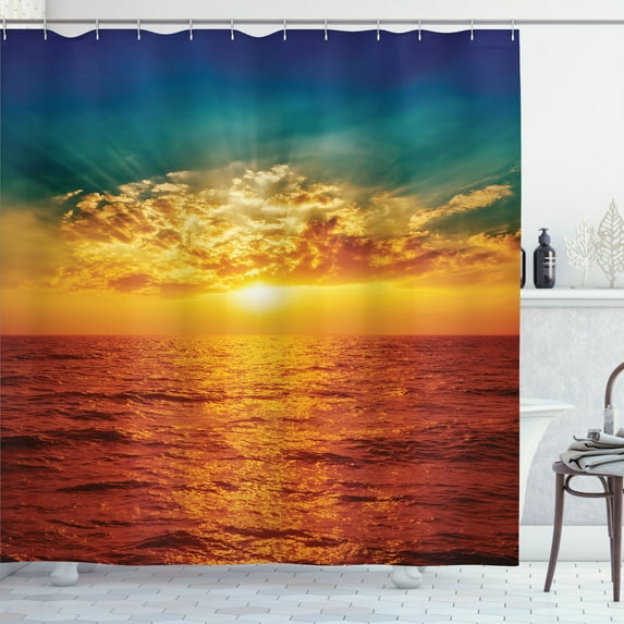 Ambesonne Exotic Shower Curtain, Sunset Seaside Clouds, 69"Wx75"L, Multicolor