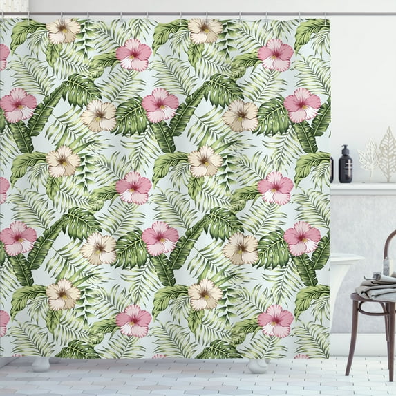 Ambesonne Exotic Shower Curtain, Tropical Pinkish Flowers, 69"Wx84"L, Multicolor