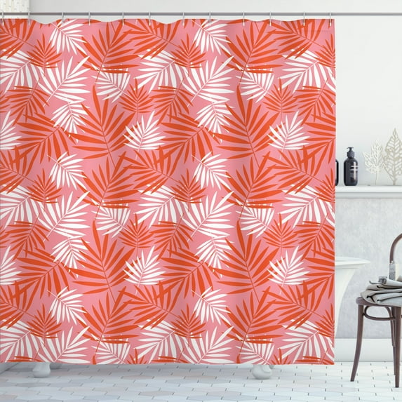 Ambesonne Exotic Shower Curtain, Vibrant Tropical Palm Leaves, 69"Wx70"L, Pastel Pink Vermilion