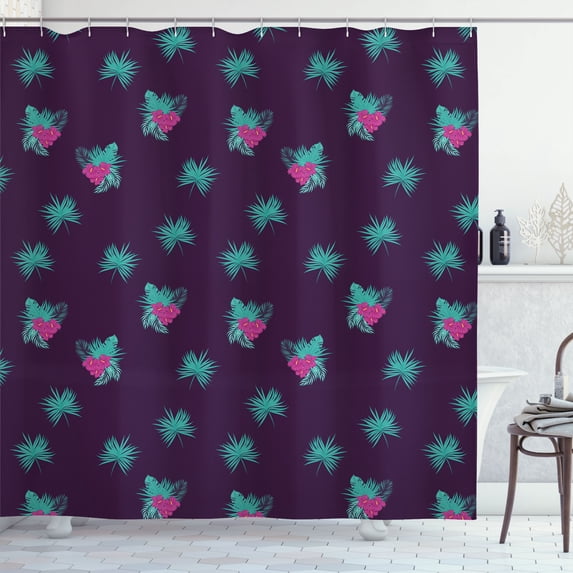 Ambesonne Exotic Shower Curtain, Wild Tropical Leaves Print, 69"Wx70"L, Dark Purple and Dark Seafoam