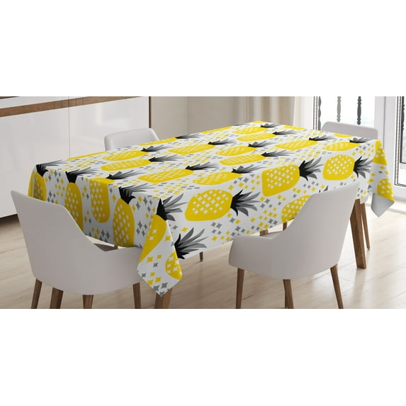 Ambesonne Exotic Tablecloth Rectangular Table Cover, Tropic Coastal Theme, 52"x70", Yellow Grey Black