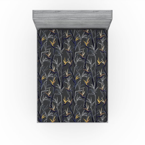 Ambesonne Exotic Themed Fitted Sheet, Night Leaves Bohemian, Queen Size, Purpleblue Apricot